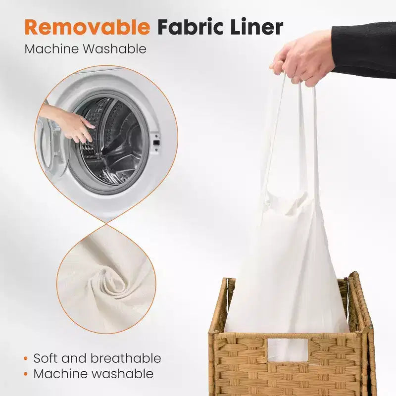JIONJOY 23.7 gal. Wicker Hamper w/Lid, Foldable Design, Removable Compartment & Washable Liner