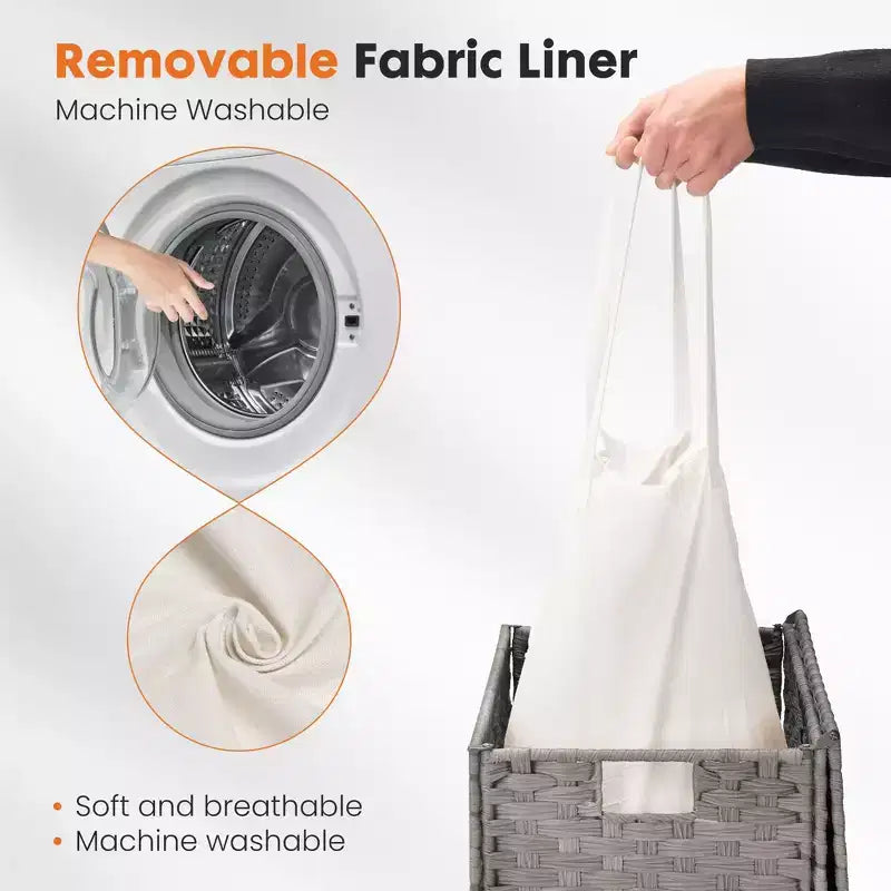 JIONJOY 23.7 gal. Wicker Hamper w/Lid, Foldable Design, Removable Compartment & Washable Liner