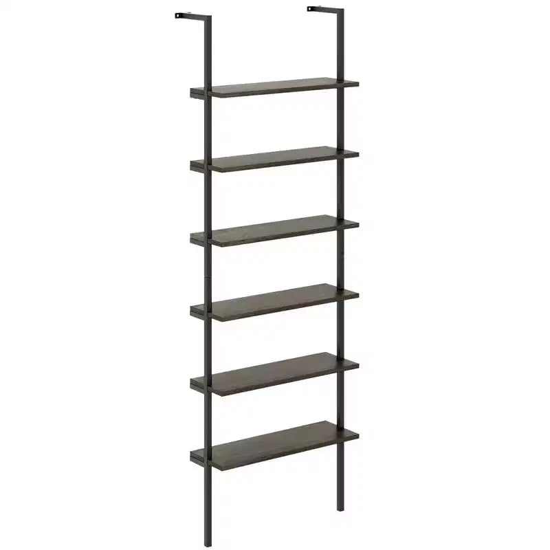 Costway 6-tier Ladder Shelf 72 Inches Industrial Wall Mounted Bookshelf Brown/Oak