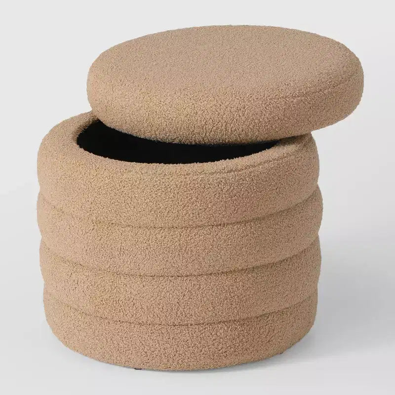 WestinTrends Alexandria Mid-Century Modern Faux Shearling Shearling Round Storage Ottoman