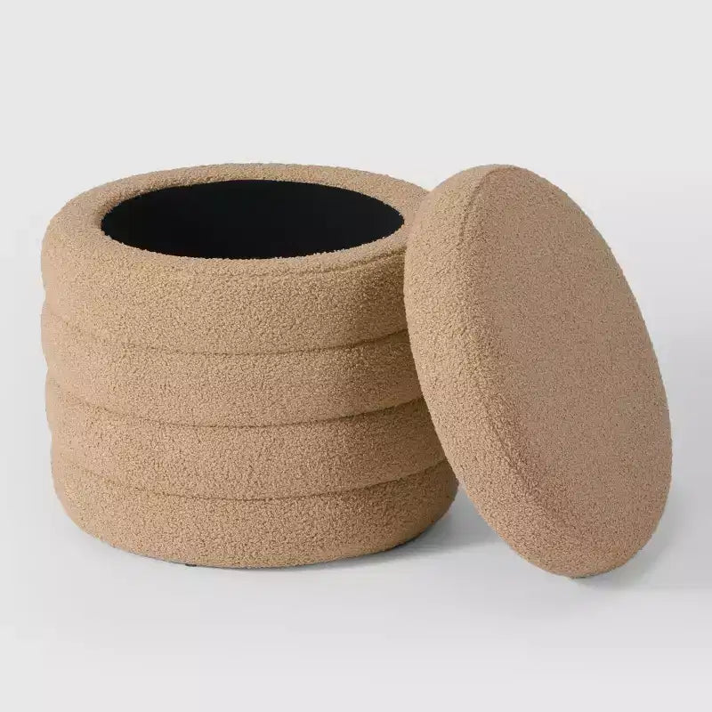 WestinTrends Alexandria Mid-Century Modern Faux Shearling Shearling Round Storage Ottoman