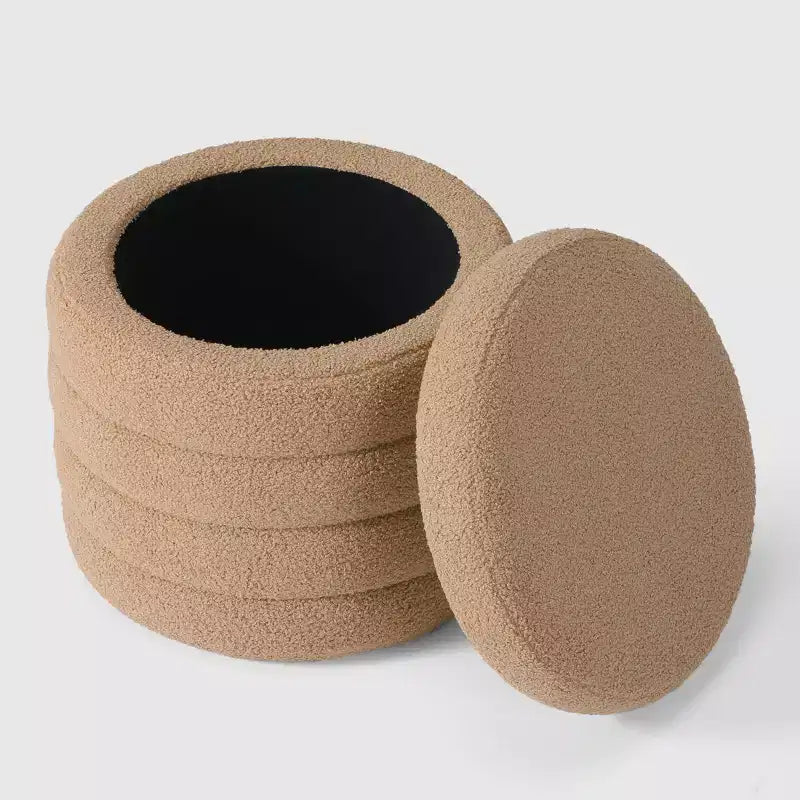 WestinTrends Alexandria Mid-Century Modern Faux Shearling Shearling Round Storage Ottoman