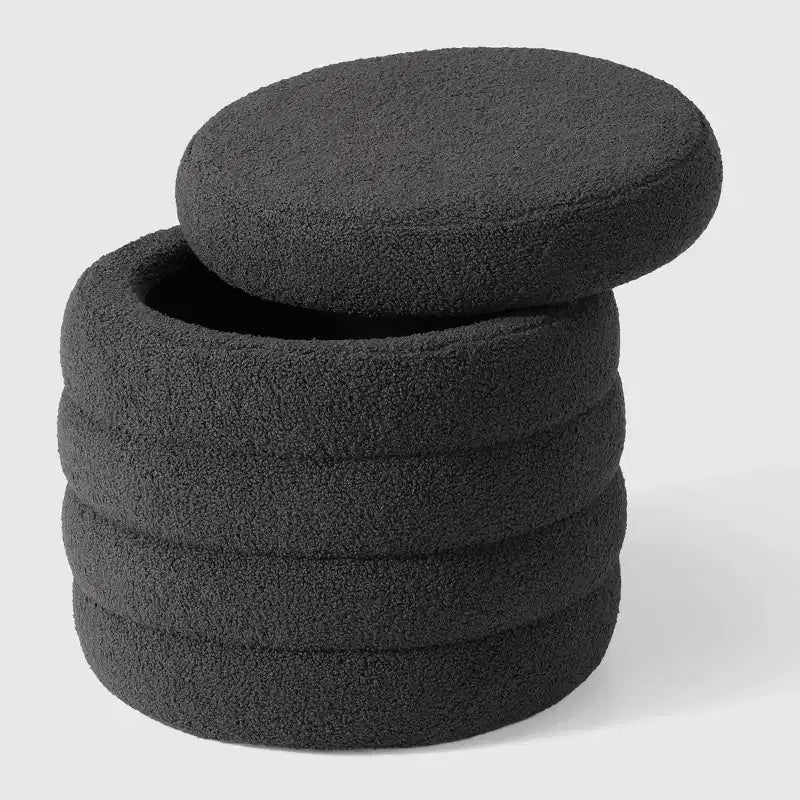 WestinTrends Alexandria Mid-Century Modern Faux Shearling Shearling Round Storage Ottoman