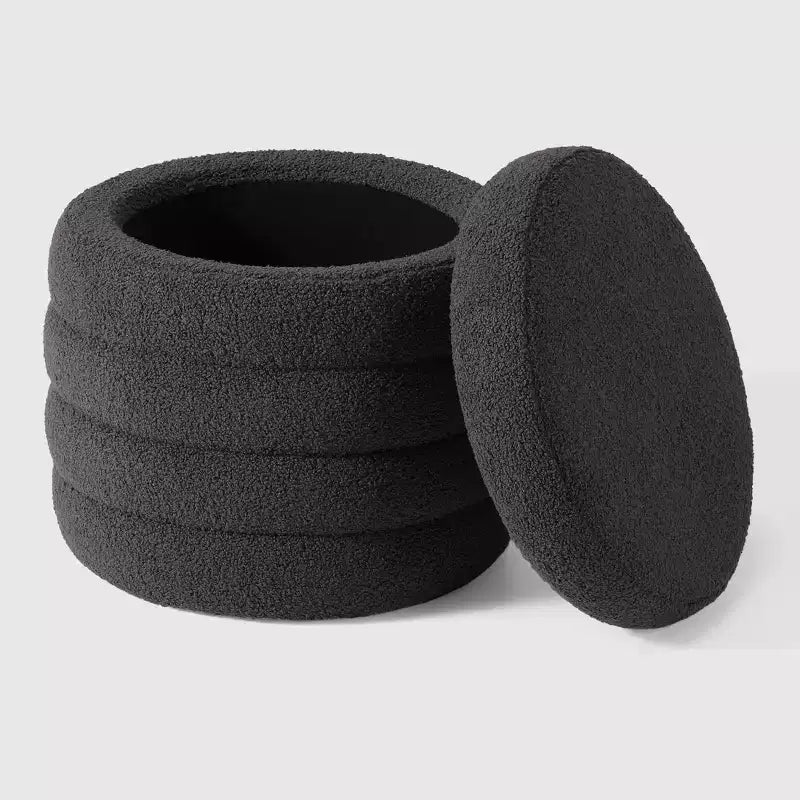 WestinTrends Alexandria Mid-Century Modern Faux Shearling Shearling Round Storage Ottoman
