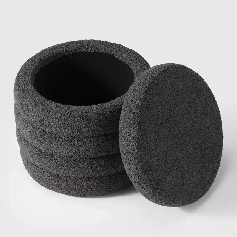 WestinTrends Alexandria Mid-Century Modern Faux Shearling Shearling Round Storage Ottoman