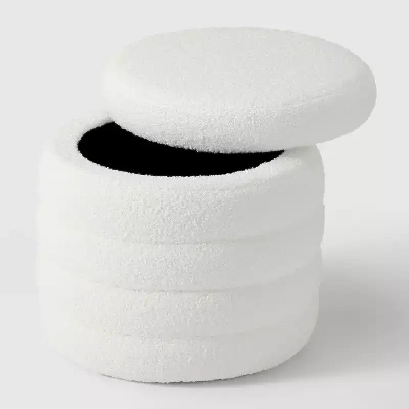 WestinTrends Alexandria Mid-Century Modern Faux Shearling Shearling Round Storage Ottoman