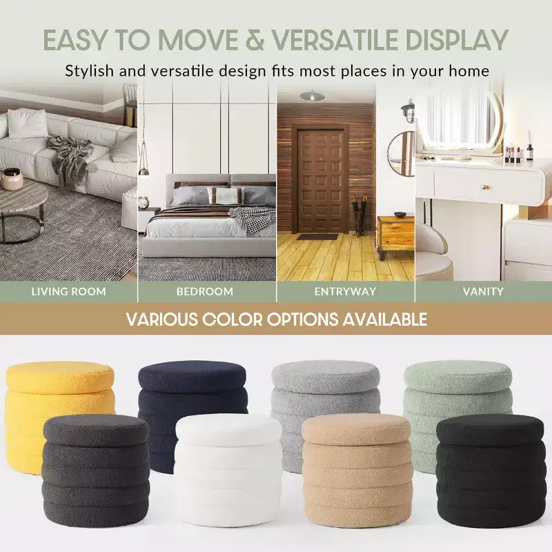 WestinTrends Alexandria Mid-Century Modern Faux Shearling Shearling Round Storage Ottoman