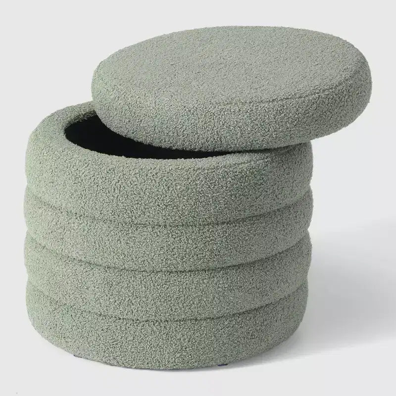 WestinTrends Alexandria Mid-Century Modern Faux Shearling Shearling Round Storage Ottoman