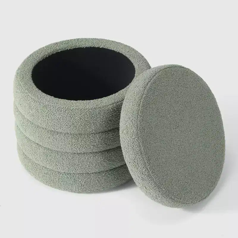 WestinTrends Alexandria Mid-Century Modern Faux Shearling Shearling Round Storage Ottoman