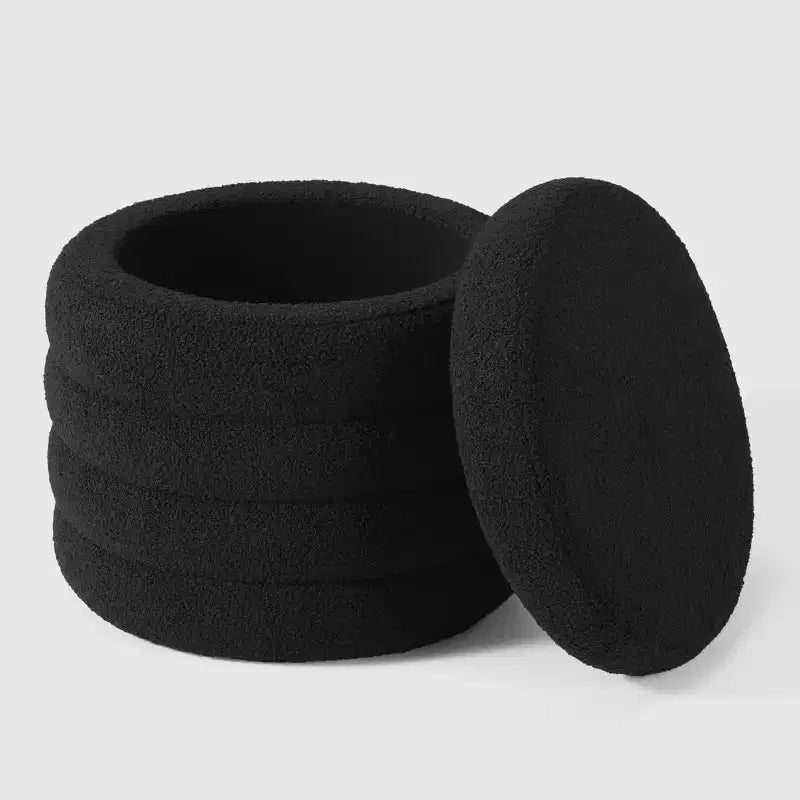 WestinTrends Alexandria Mid-Century Modern Faux Shearling Shearling Round Storage Ottoman
