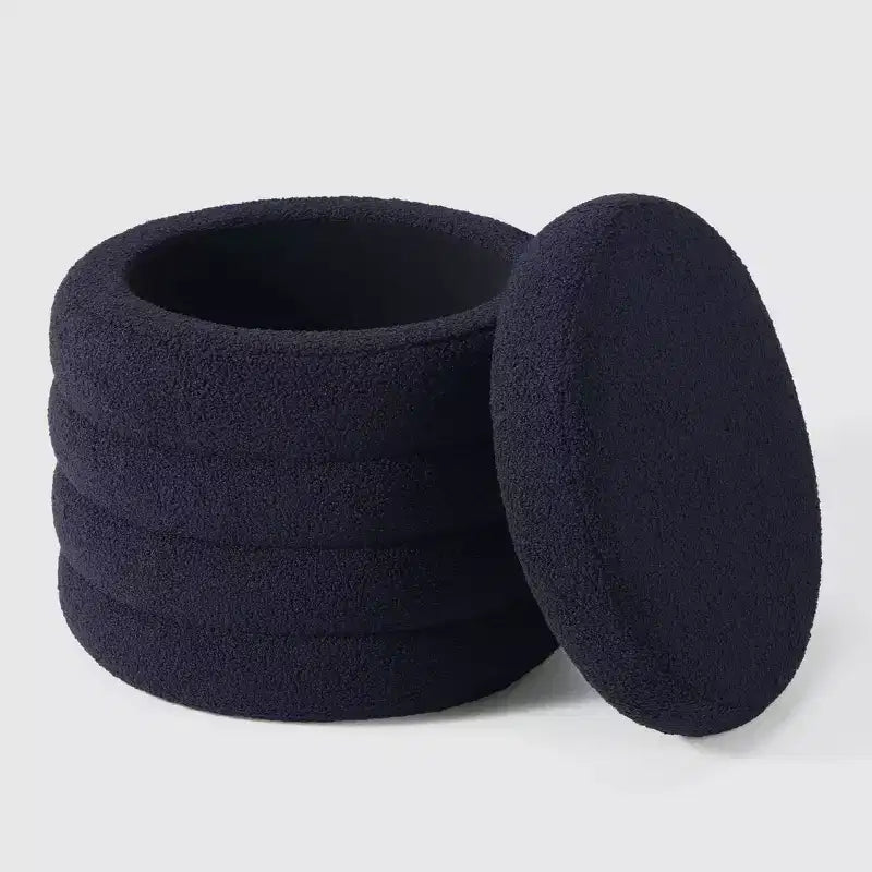 WestinTrends Alexandria Mid-Century Modern Faux Shearling Shearling Round Storage Ottoman