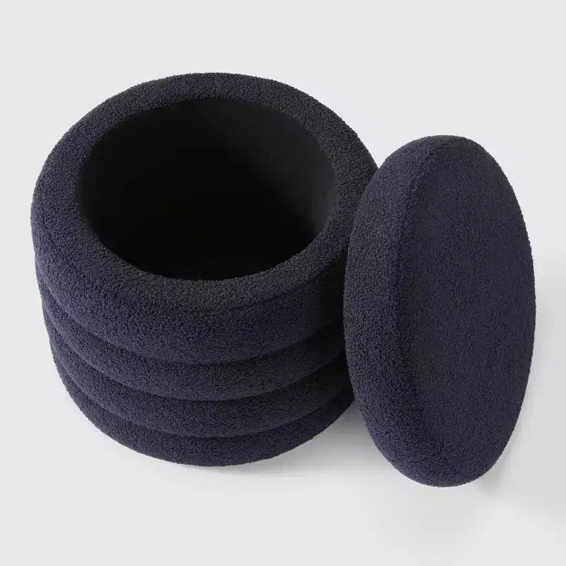 WestinTrends Alexandria Mid-Century Modern Faux Shearling Shearling Round Storage Ottoman