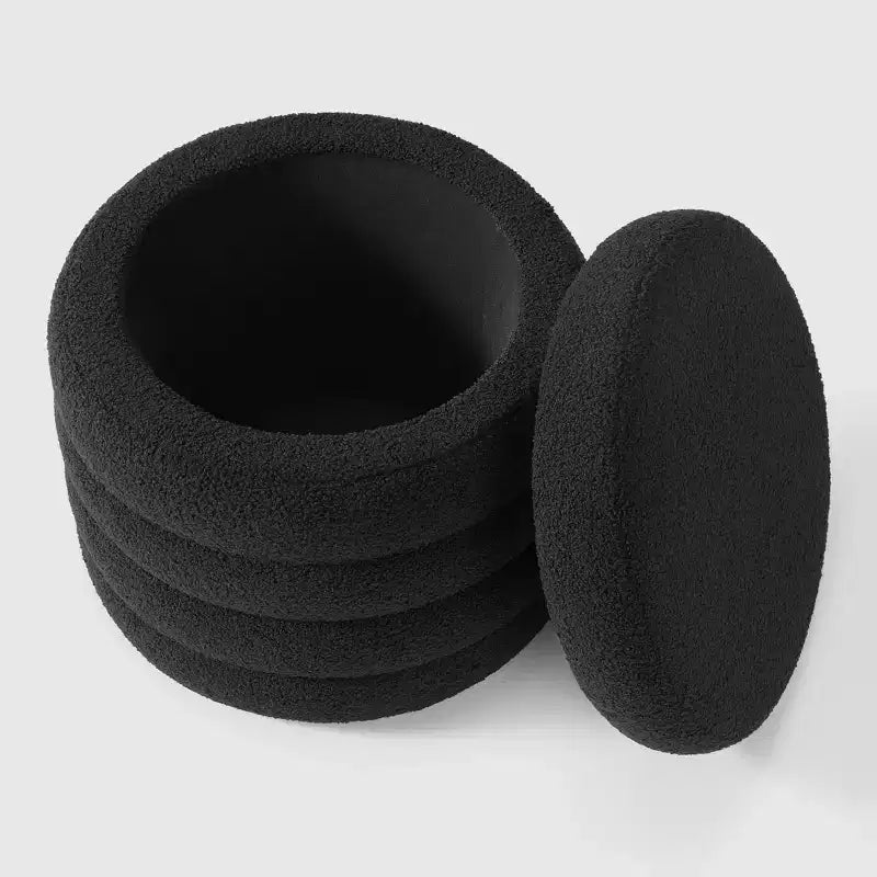 WestinTrends Alexandria Mid-Century Modern Faux Shearling Shearling Round Storage Ottoman
