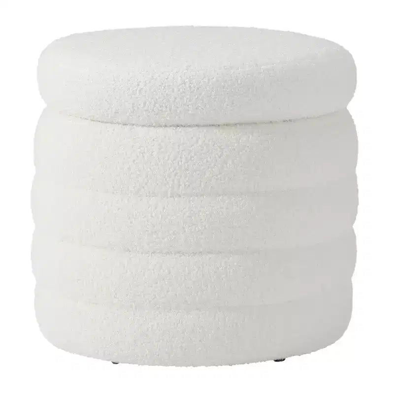 WestinTrends Alexandria Mid-Century Modern Faux Shearling Shearling Round Storage Ottoman