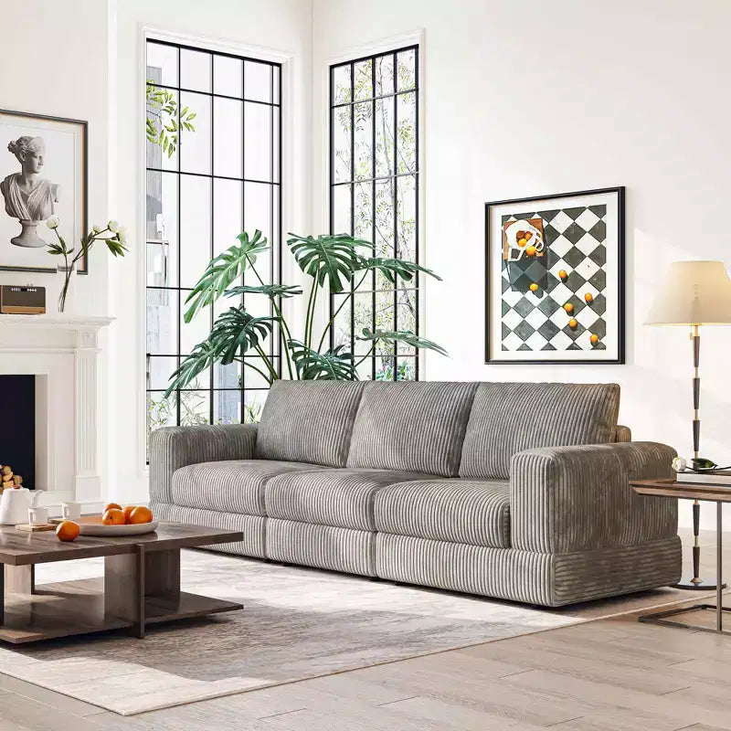 ATJafurn Modern Corduroy Sofa, Modular Sectional Upholstered Couch with Soft Pillows Backrest and Deep Seat for Living Room