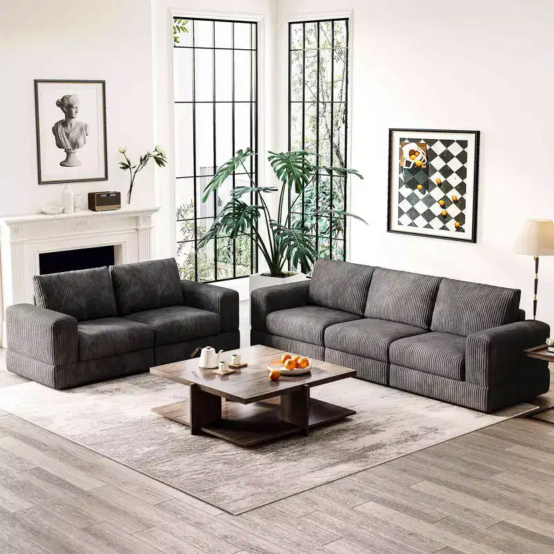 ATJafurn Modern Corduroy Sofa, Modular Sectional Upholstered Couch with Soft Pillows Backrest and Deep Seat for Living Room