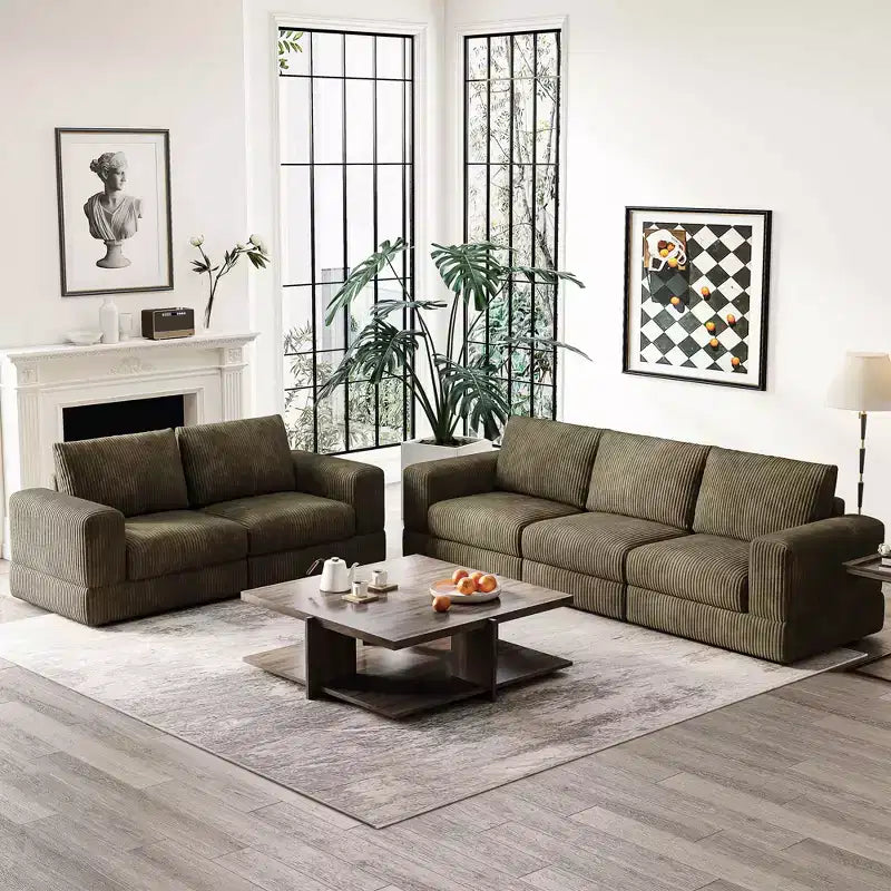 ATJafurn Modern Corduroy Sofa, Modular Sectional Upholstered Couch with Soft Pillows Backrest and Deep Seat for Living Room