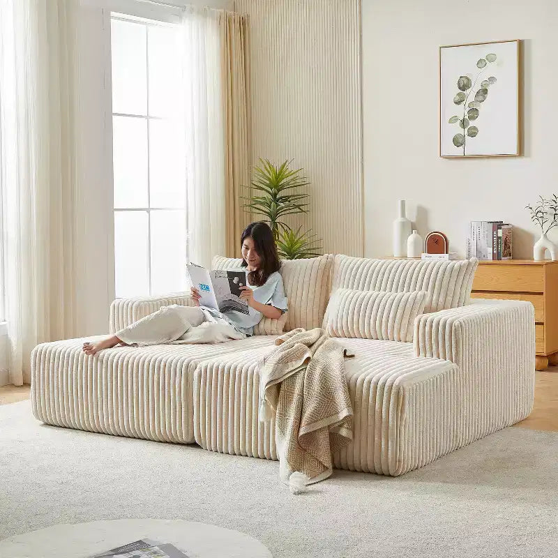 87 Cloud Plush Sectional Chaise: No Assembly, Reclining Sofa Bed - Ideal for Living Room and Bedroom