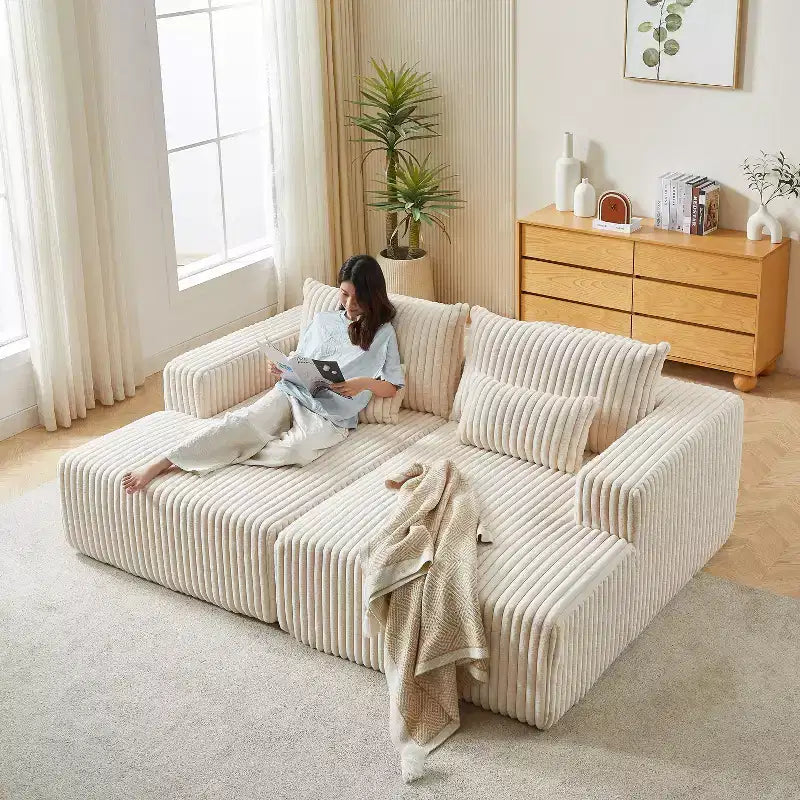 87 Cloud Plush Sectional Chaise: No Assembly, Reclining Sofa Bed - Ideal for Living Room and Bedroom