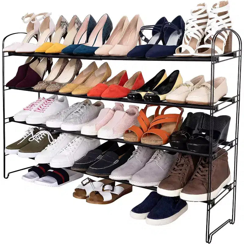 Seville Classics 4-Tier 30-Pair Black Expandable Metal Frame Shoe Rack