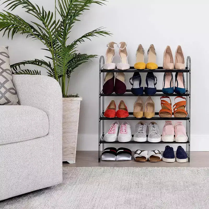 Seville Classics 4-Tier 30-Pair Black Expandable Metal Frame Shoe Rack