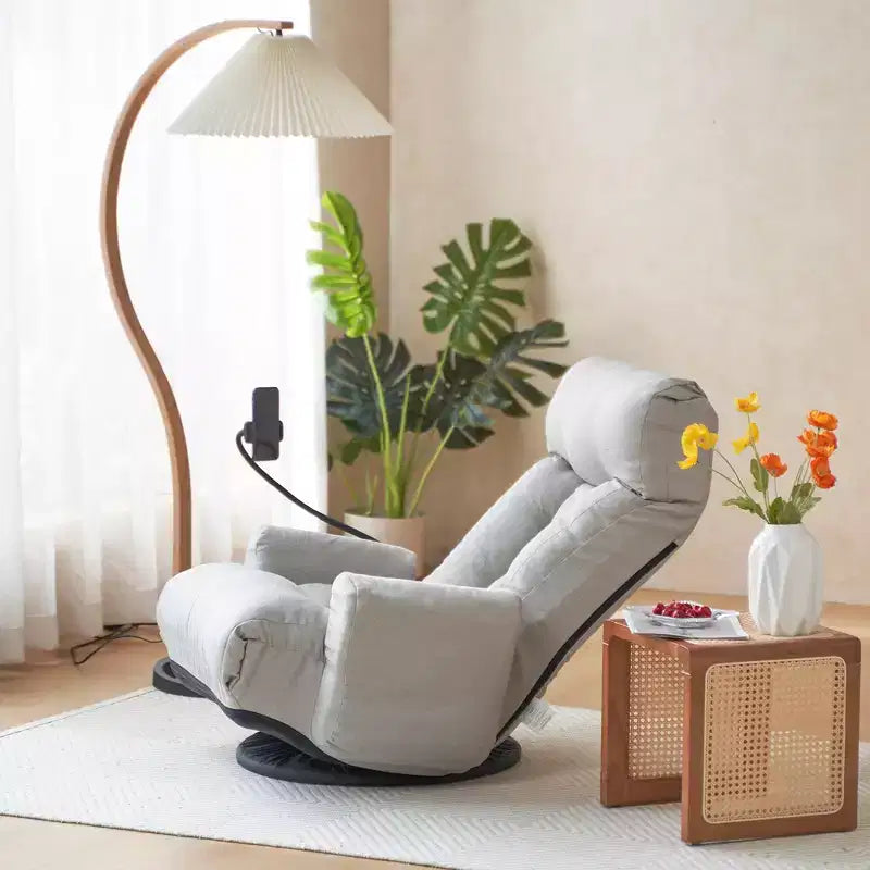 GDFStudio Dierser Modern Linen Adjustable head and waist Swivel Chairs with Mobile Phone Holder