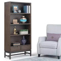 Devlin SOLID HARDWOOD and Metal 66 inch x 30 inchRectangle Modern Industrial Bookcase in Medium Saddle Brown
