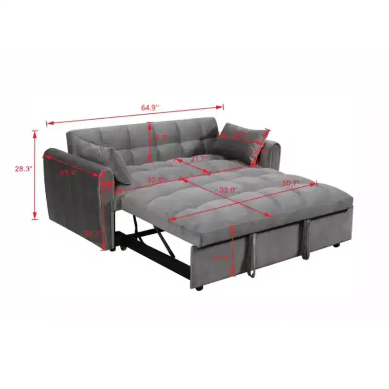 GDFStudio Xavier Modern 65 3-in-1 Foldable Wooden Velvet Upholstered Sofa with Adjustable Back and Pillows