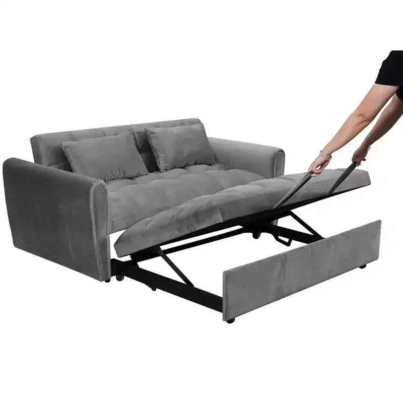 GDFStudio Xavier Modern 65 3-in-1 Foldable Wooden Velvet Upholstered Sofa with Adjustable Back and Pillows