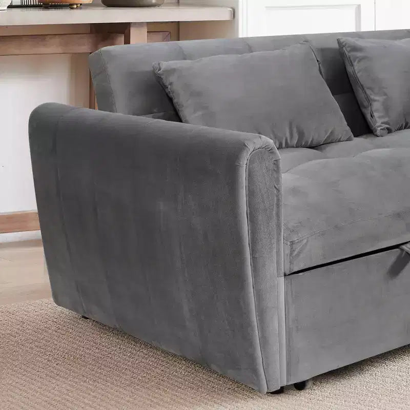 GDFStudio Xavier Modern 65 3-in-1 Foldable Wooden Velvet Upholstered Sofa with Adjustable Back and Pillows