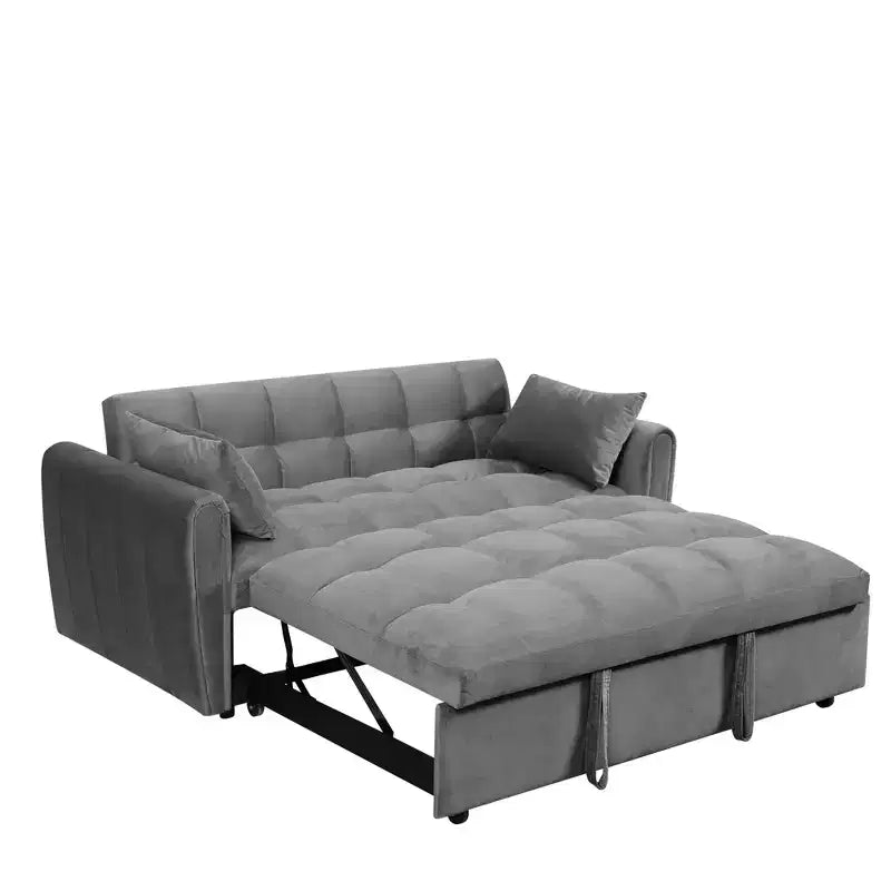 GDFStudio Xavier Modern 65 3-in-1 Foldable Wooden Velvet Upholstered Sofa with Adjustable Back and Pillows