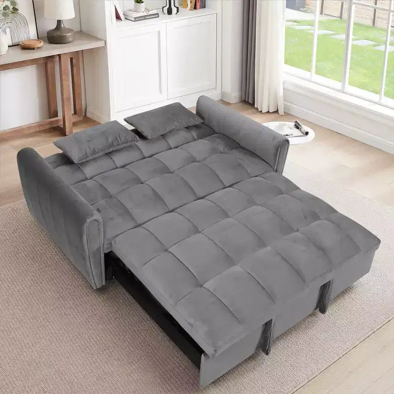 GDFStudio Xavier Modern 65 3-in-1 Foldable Wooden Velvet Upholstered Sofa with Adjustable Back and Pillows