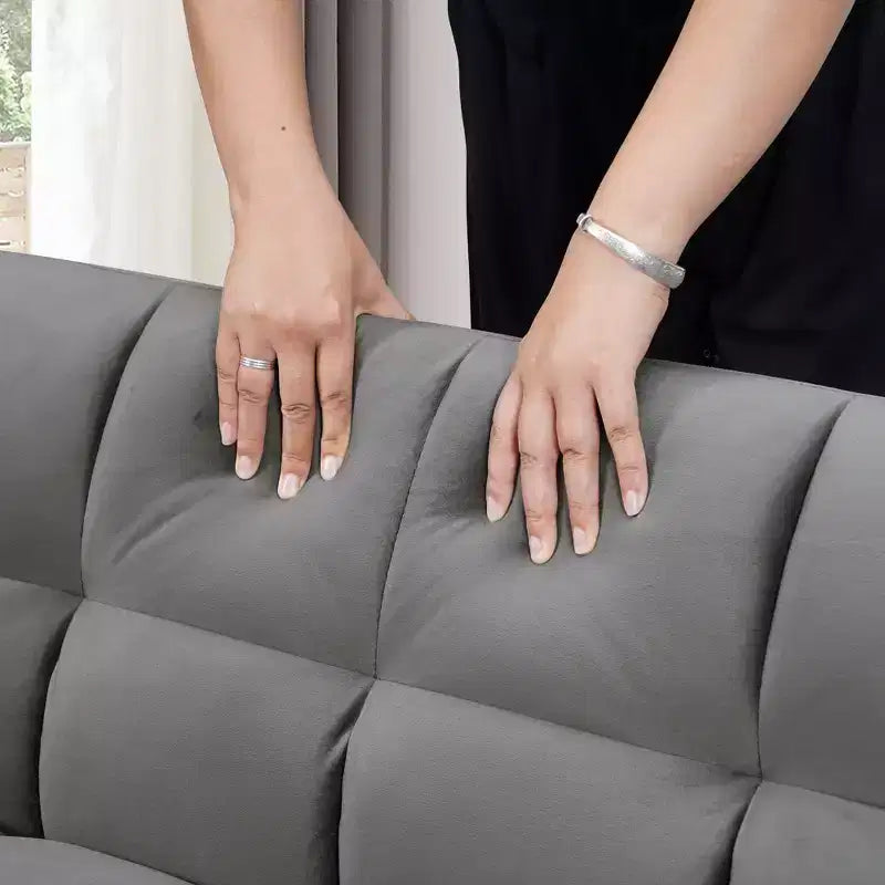 GDFStudio Xavier Modern 65 3-in-1 Foldable Wooden Velvet Upholstered Sofa with Adjustable Back and Pillows