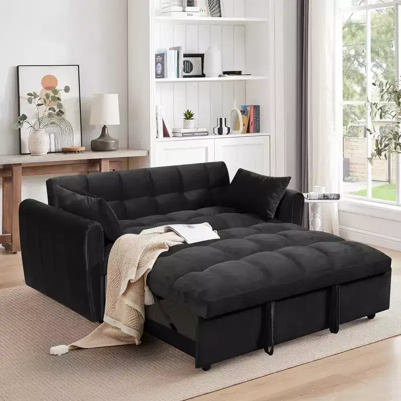 GDFStudio Xavier Modern 65 3-in-1 Foldable Wooden Velvet Upholstered Sofa with Adjustable Back and Pillows