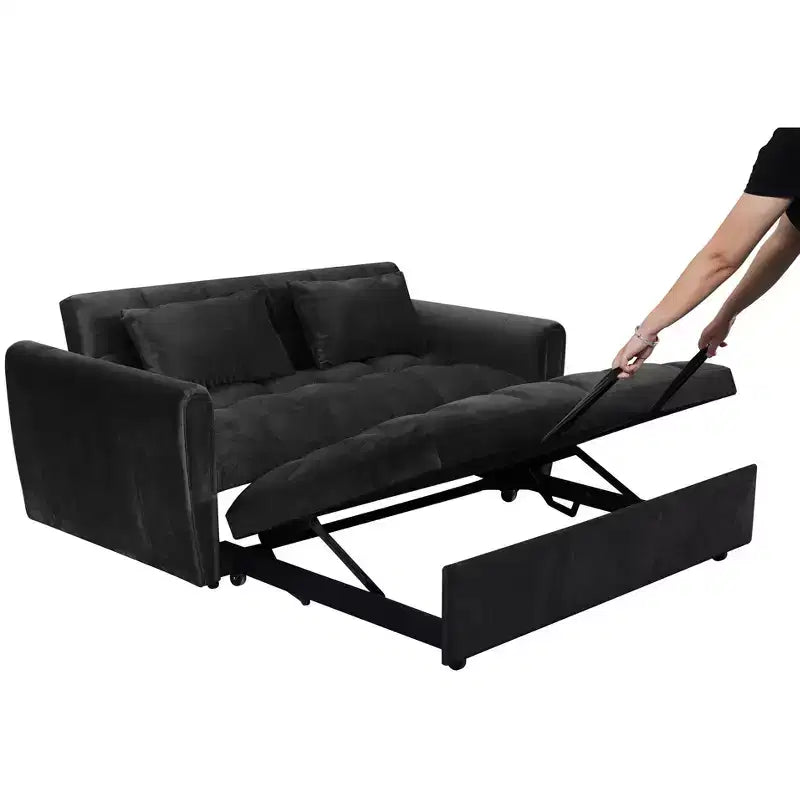 GDFStudio Xavier Modern 65 3-in-1 Foldable Wooden Velvet Upholstered Sofa with Adjustable Back and Pillows
