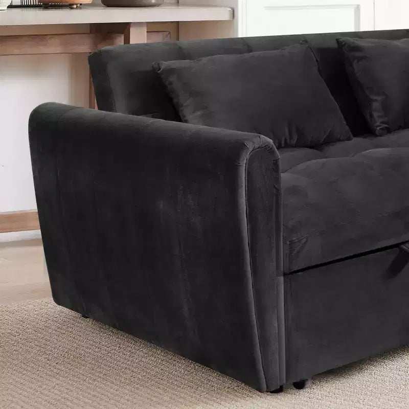 GDFStudio Xavier Modern 65 3-in-1 Foldable Wooden Velvet Upholstered Sofa with Adjustable Back and Pillows
