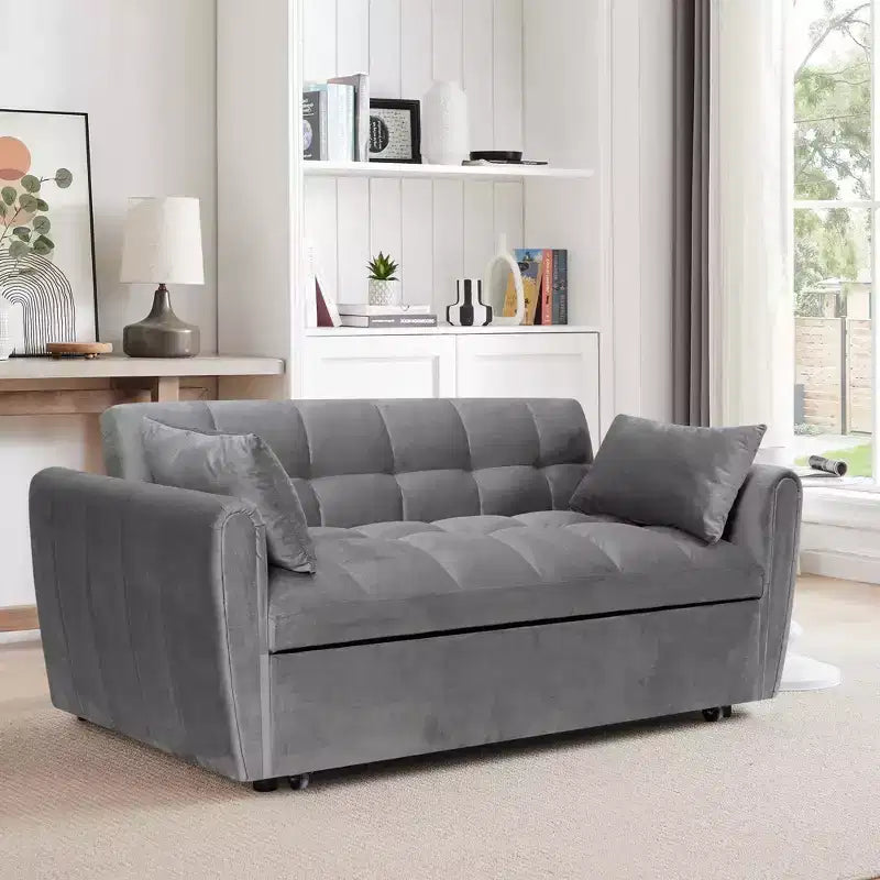 GDFStudio Xavier Modern 65 3-in-1 Foldable Wooden Velvet Upholstered Sofa with Adjustable Back and Pillows