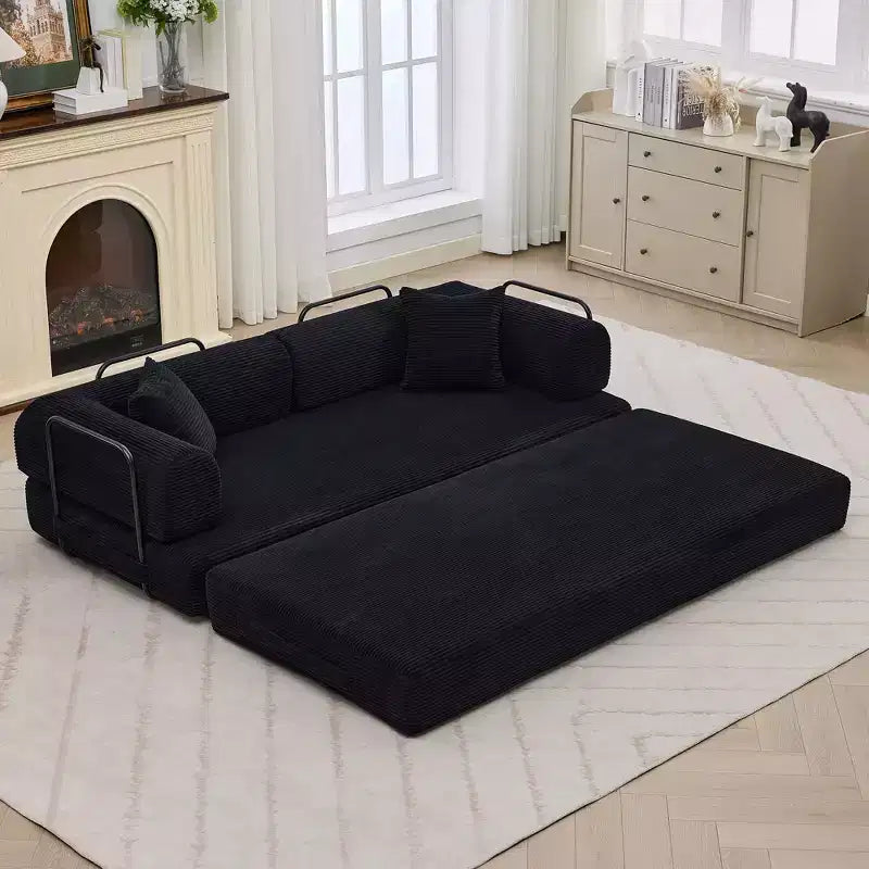 2 In 1 Convertible Sleeper Sofa Bed Couch, Comfy Corduroy Folding Sofa Bed with Deep Seat & Wide Armrest, No Assembly, Boneless Floor Couch