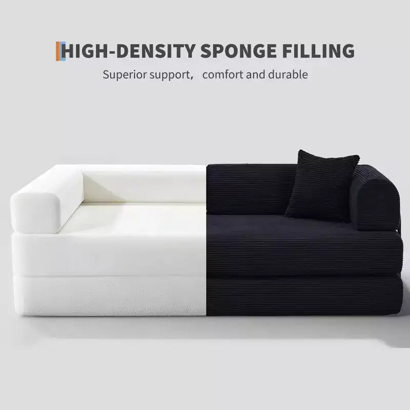2 In 1 Convertible Sleeper Sofa Bed Couch, Comfy Corduroy Folding Sofa Bed with Deep Seat & Wide Armrest, No Assembly, Boneless Floor Couch