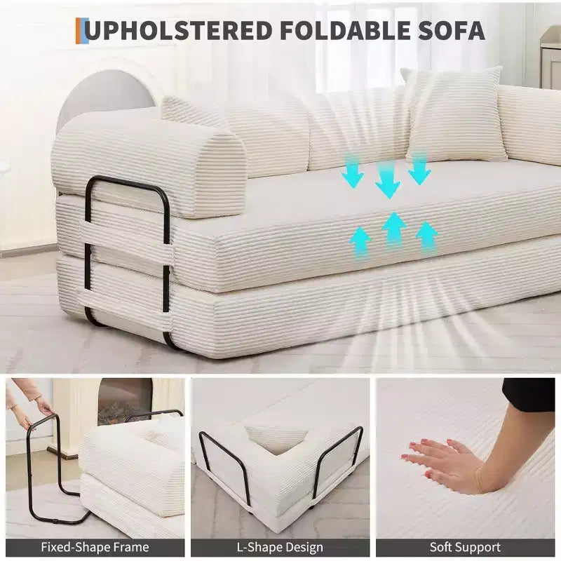 2 In 1 Convertible Sleeper Sofa Bed Couch, Comfy Corduroy Folding Sofa Bed with Deep Seat & Wide Armrest, No Assembly, Boneless Floor Couch