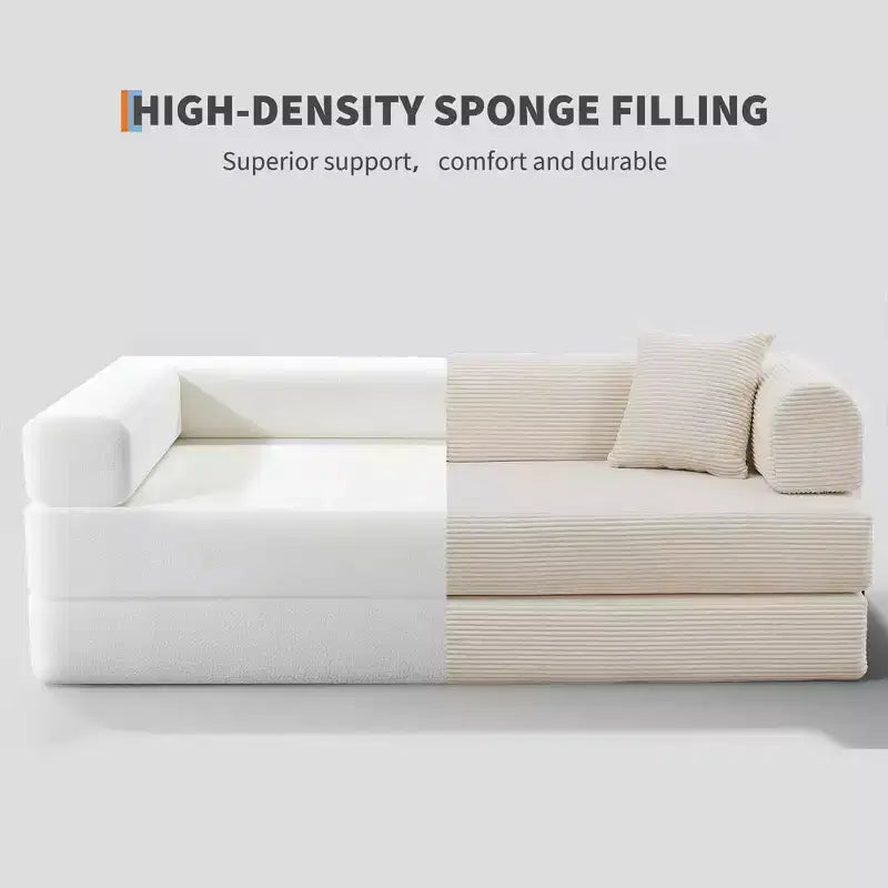 2 In 1 Convertible Sleeper Sofa Bed Couch, Comfy Corduroy Folding Sofa Bed with Deep Seat & Wide Armrest, No Assembly, Boneless Floor Couch