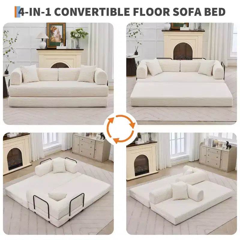 2 In 1 Convertible Sleeper Sofa Bed Couch, Comfy Corduroy Folding Sofa Bed with Deep Seat & Wide Armrest, No Assembly, Boneless Floor Couch