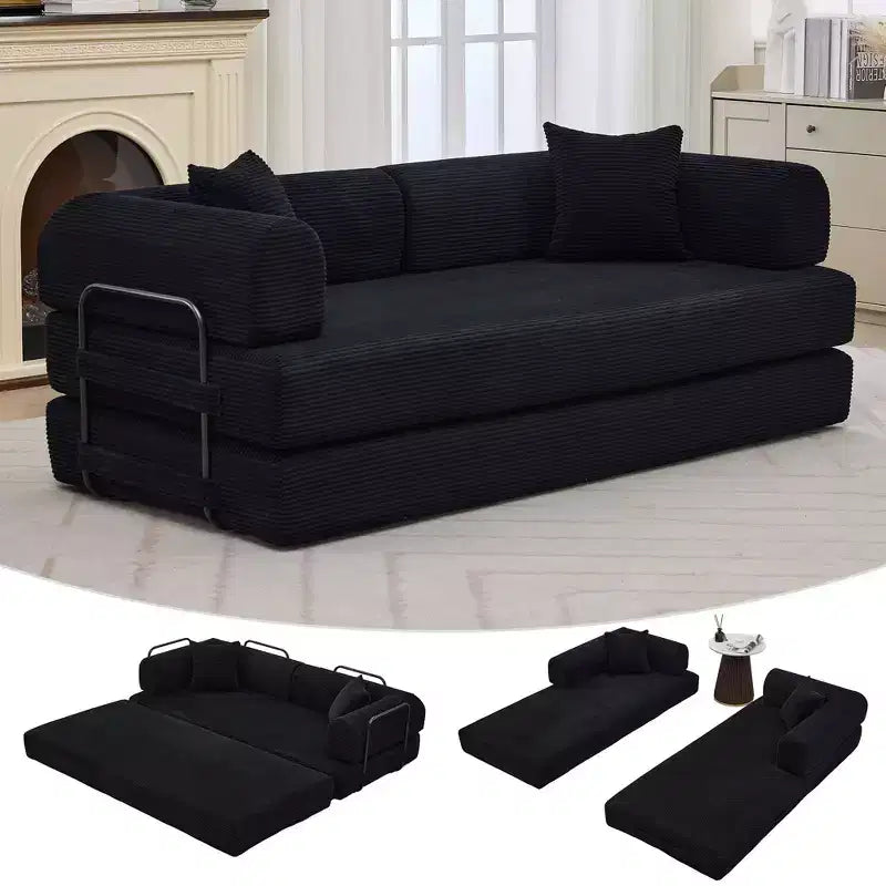 2 In 1 Convertible Sleeper Sofa Bed Couch, Comfy Corduroy Folding Sofa Bed with Deep Seat & Wide Armrest, No Assembly, Boneless Floor Couch