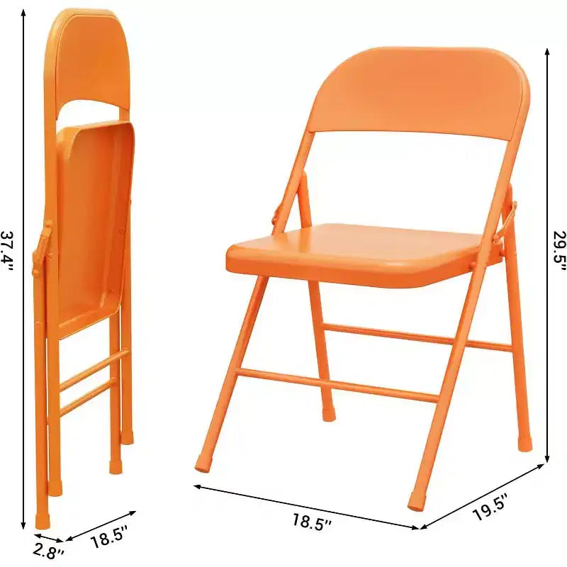 Set of 2 Orange Metal Folding Chairs, Supports 350 lbs Each, Portable & Foldable for Indoor/Outdoor Use