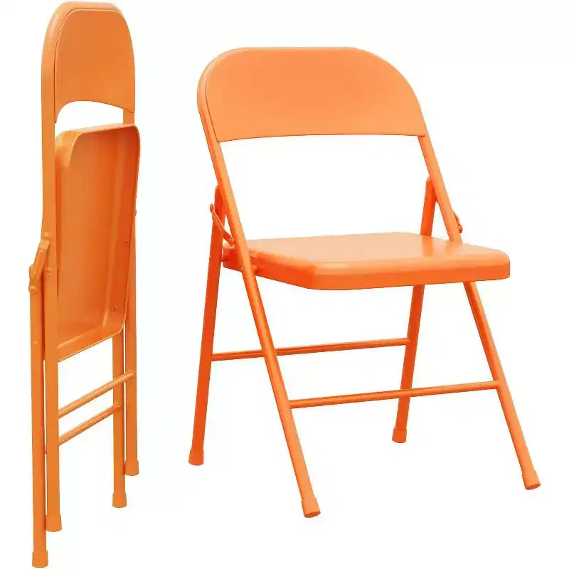 Set of 2 Orange Metal Folding Chairs, Supports 350 lbs Each, Portable & Foldable for Indoor/Outdoor Use