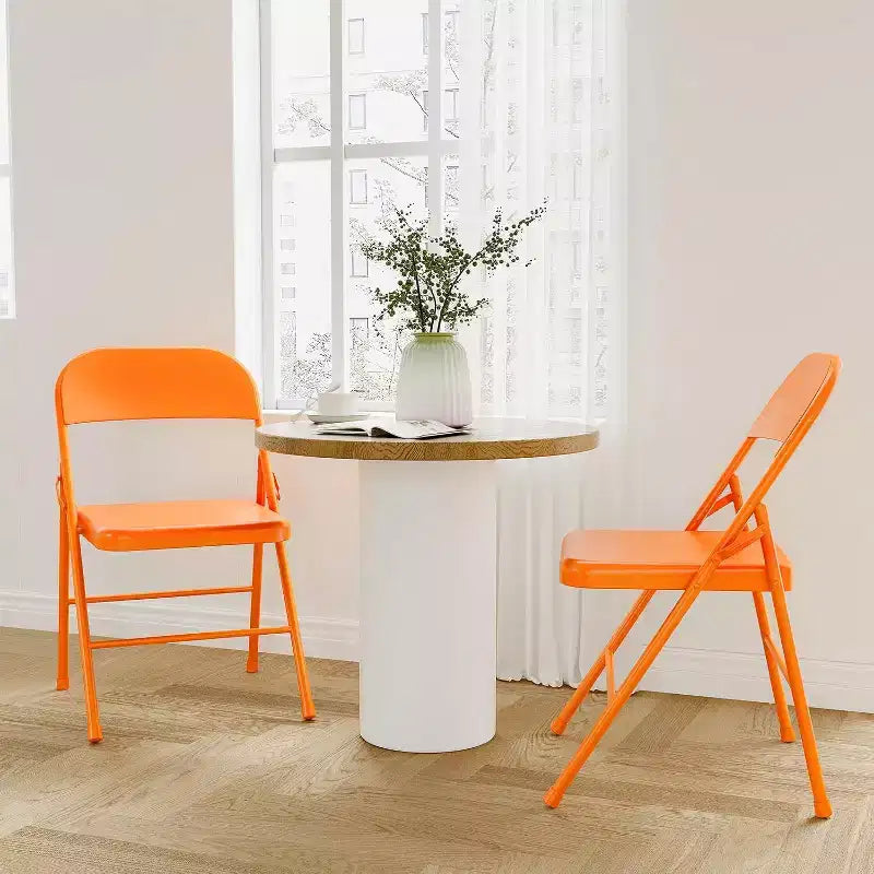 Set of 2 Orange Metal Folding Chairs, Supports 350 lbs Each, Portable & Foldable for Indoor/Outdoor Use