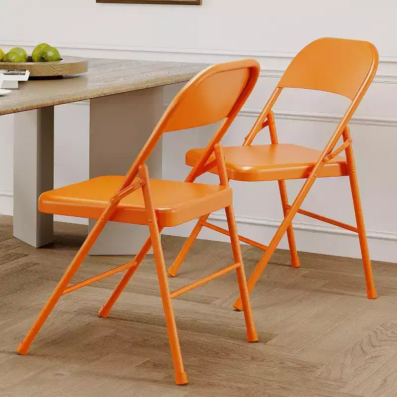 Set of 2 Orange Metal Folding Chairs, Supports 350 lbs Each, Portable & Foldable for Indoor/Outdoor Use