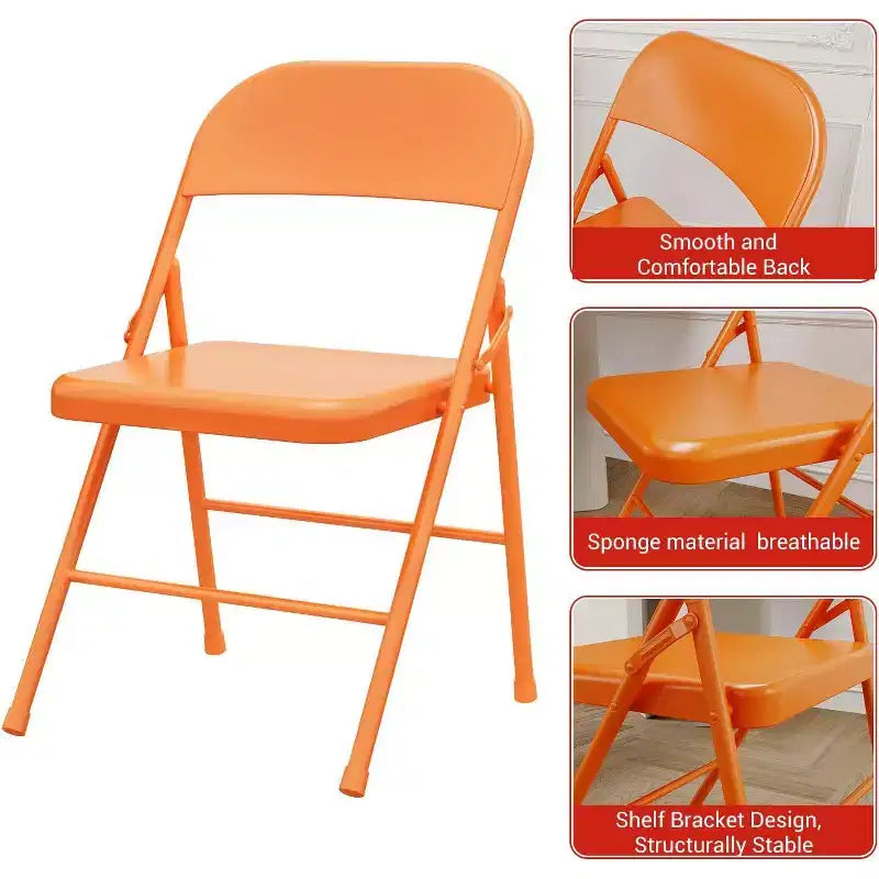 Set of 2 Orange Metal Folding Chairs, Supports 350 lbs Each, Portable & Foldable for Indoor/Outdoor Use