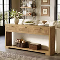Lantine 70.8-Inch Long Console Table with 3 Drawers, Narrow Farmhouse Entryway Table with 2-Tier Shelves for Hallway, Living Room, Sofa, Rustic Brown
