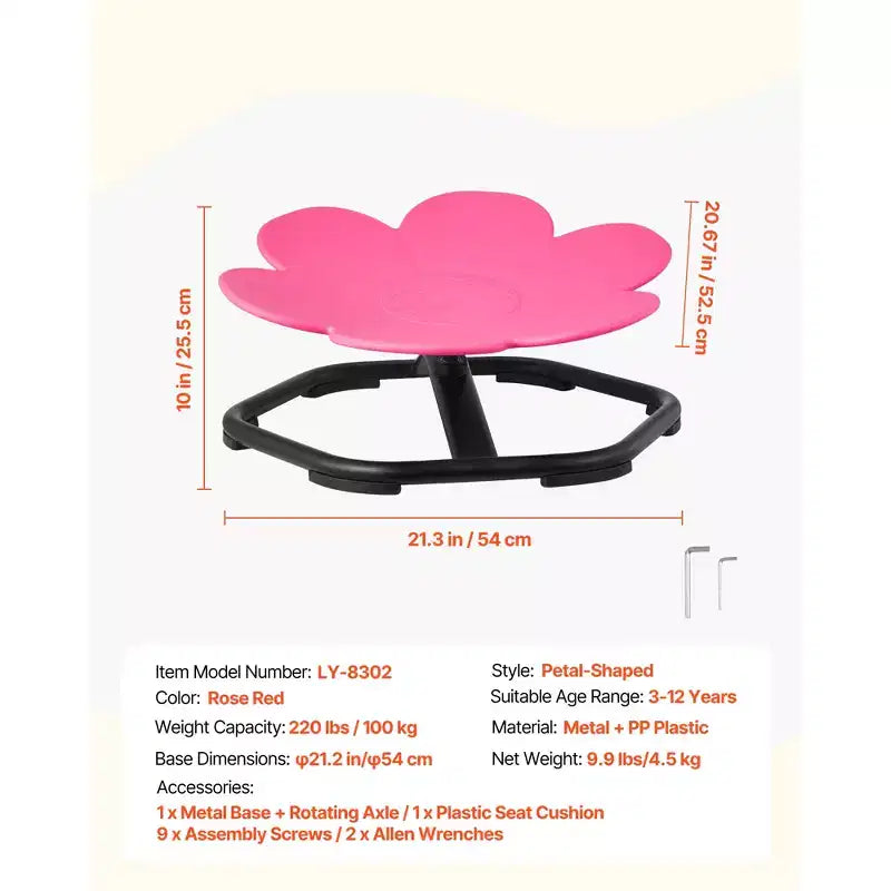 VEVOR Kids Swivel Chair, 220 lbs Capacity, Flower Shape Sensory Spinning Chair with Non-Slip Metal Base, Toddler Sit & Spin Seat, Red